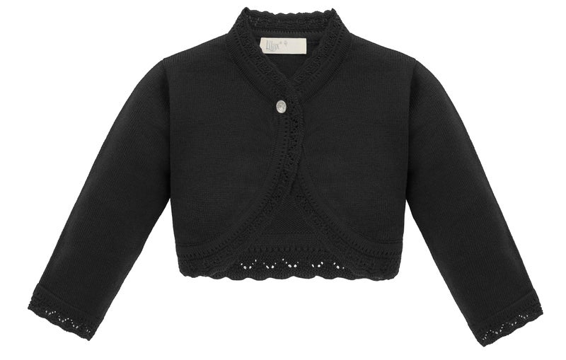 Lilax Little Girls' Knit Long Sleeve Button Closure Bolero Cardigan Shrug 9 Black - Image 1